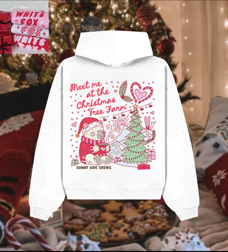 “Meet Me at The Christmas Tree Farm” Oversized “Heather” Embroidered Hoodie