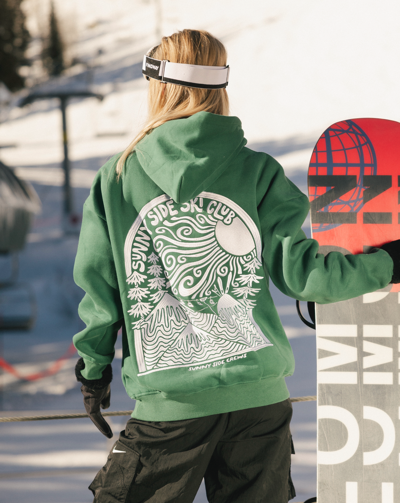 Sunny Side Ski Club” Oversized “Evergreen” Embroidered Hoodie