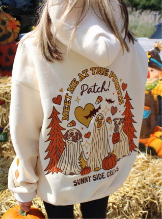 “Meet Me at The Pumpkin Patch” Oversized “Vanilla” Embroidered Hoodie