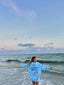 “Life Comes in Waves” Oversized “Seaside Blue” Embroidered Hoodie