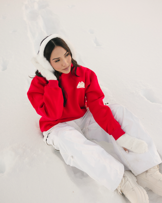 “Sunny Side Ski Club” Oversized “Scarlet” Embroidered Hoodie