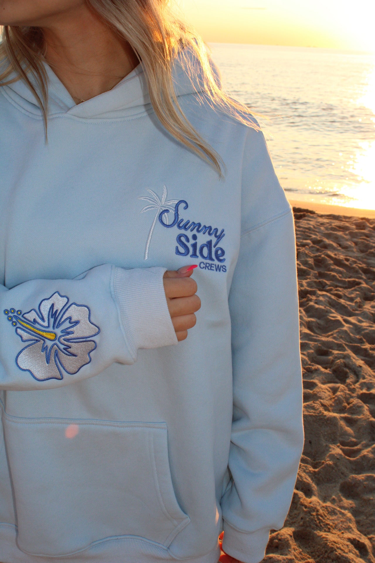 “Life Comes in Waves” Oversized “Seaside Blue” Embroidered Hoodie