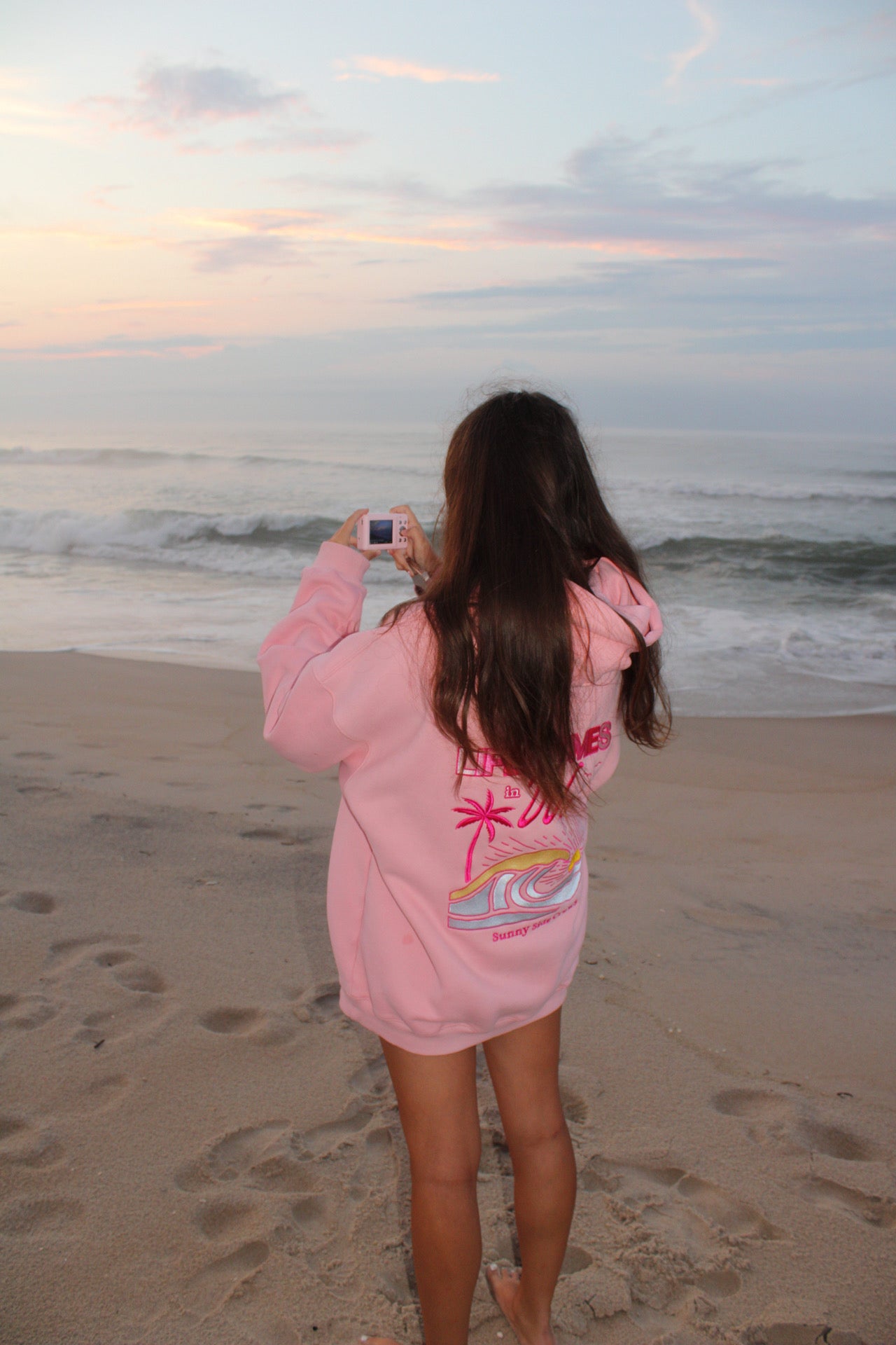 “Life Comes in Waves” Oversized “Blush Shores” Embroidered Hoodie