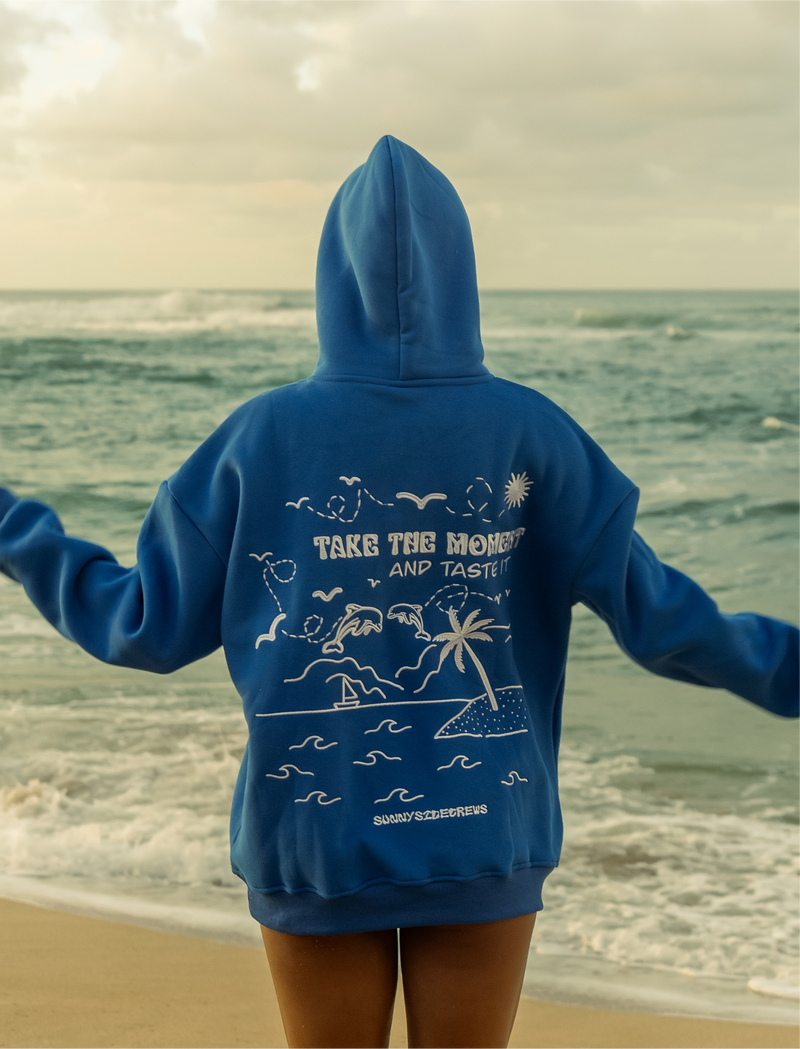 “Take the Moment and Taste It” Oversized Embroidered Hoodie