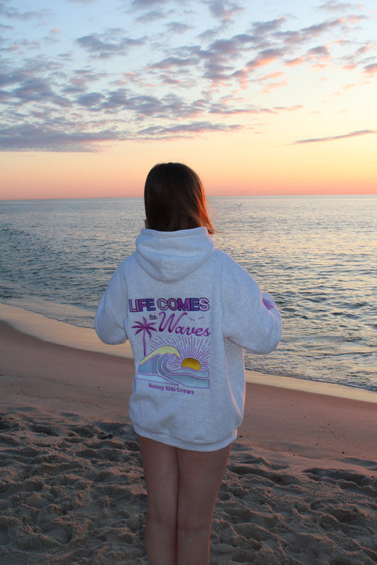 Life Comes In Waves “Lavender Sands” Grey & Purple Oversized Embroidered Hoodie