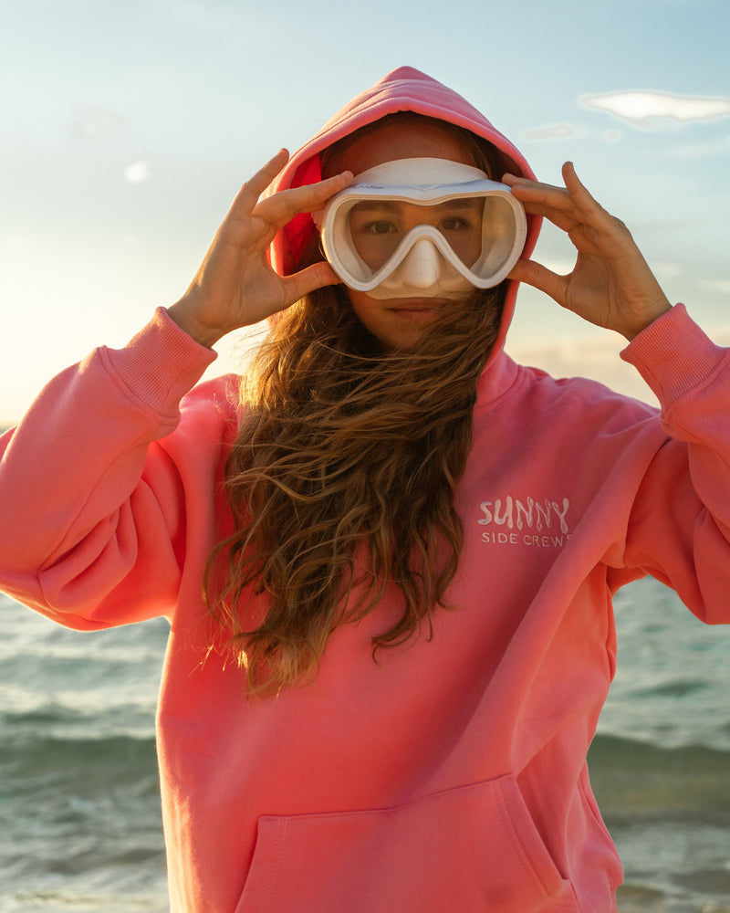 “Flamingo Pink” Oversized Basic Embroidered Hoodie