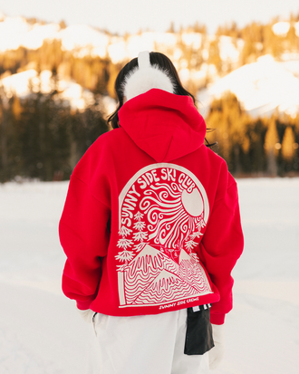 “Sunny Side Ski Club” Oversized “Scarlet” Embroidered Hoodie