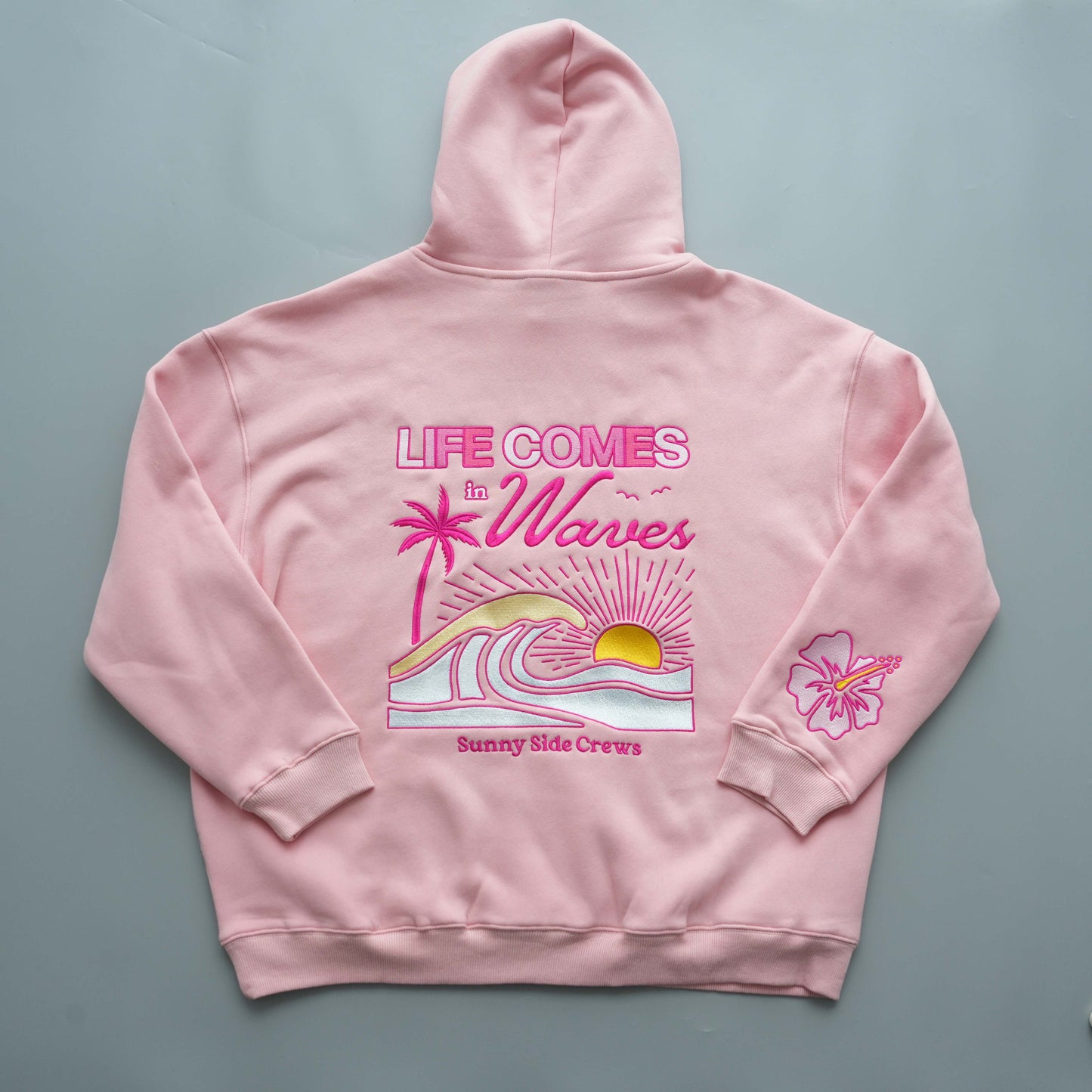 “Life Comes in Waves” Oversized “Blush Shores” Embroidered Hoodie