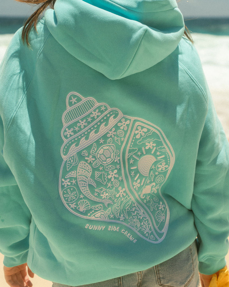 “Laguna Shell” Oversized “Turquoise” Embroidered Hoodie